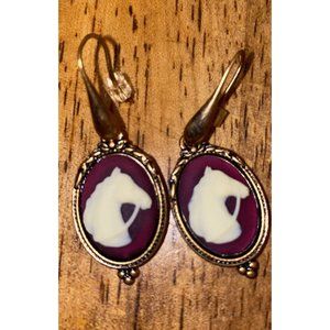 Vintage cameo Equestrian Horse Drop Earrings Beautiful